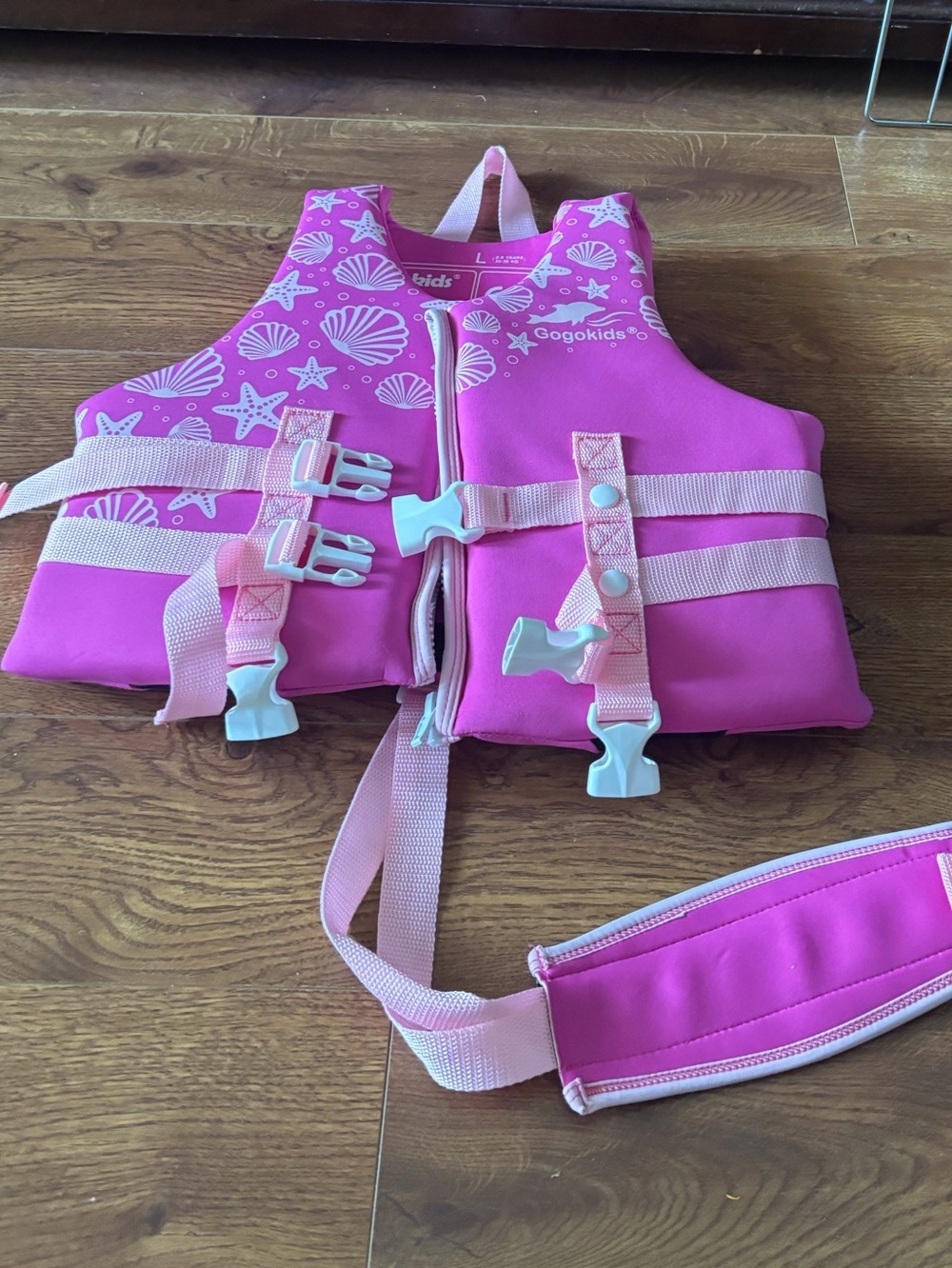 Girls Pink Swim Life Jacket with Shell Print